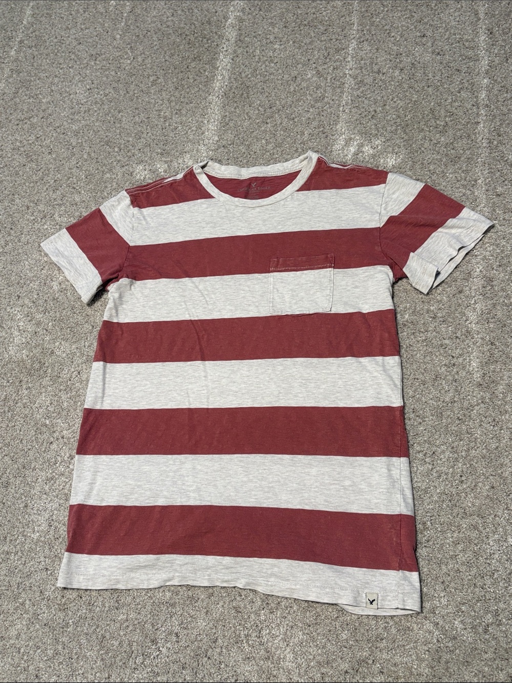 Men's Striped Pocket Tee in Red and Light Gray
